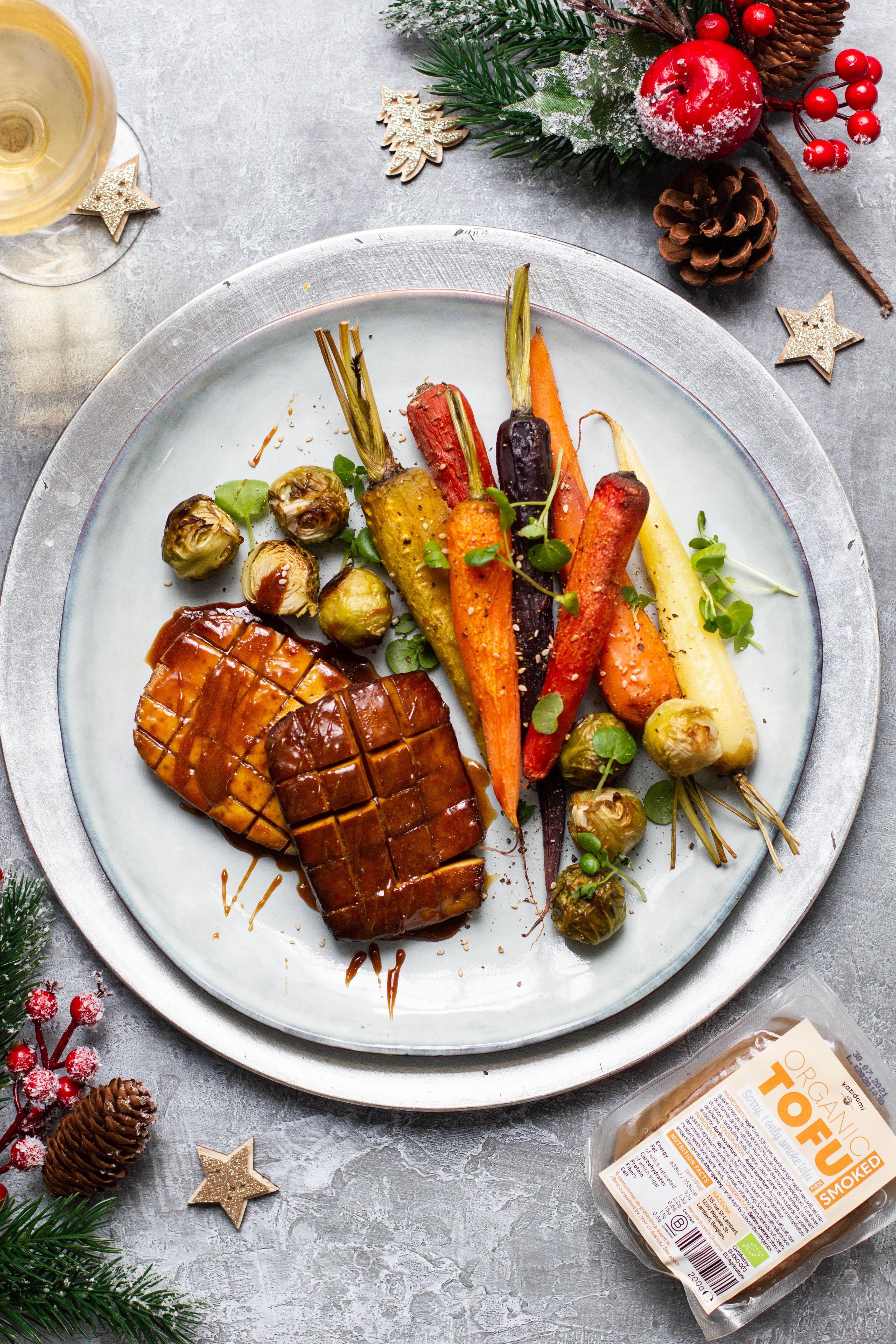 Kerstvoorgerecht: gekarameliseerde tofu